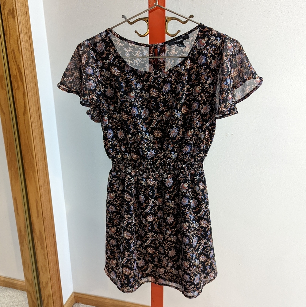 Forever 21 Black Floral Cocktail Dress Medium